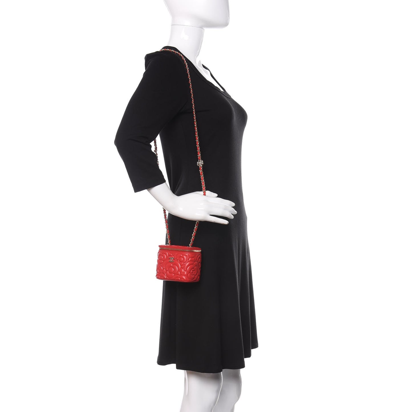 Lambskin Camellia Embossed Mini Vanity Case With Chain Red