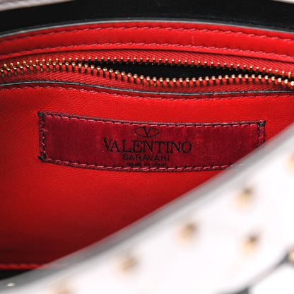 Valentino Garavani Lambskin VLTN Print Medium Rockstud Spike Shoulder Bag Optic White Black 6 of 9