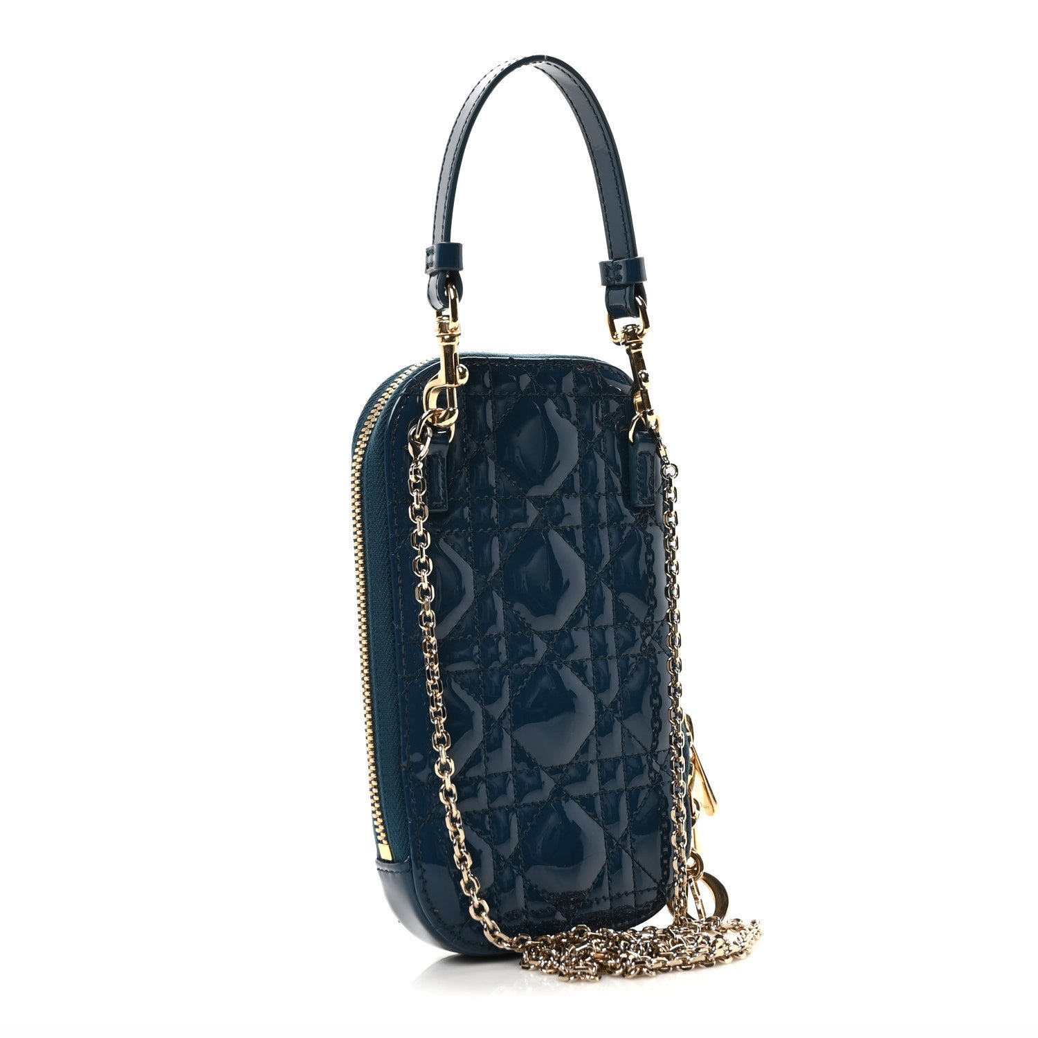 Christian Dior Patent Cannage Lady Dior Phone Holder Dior Blue