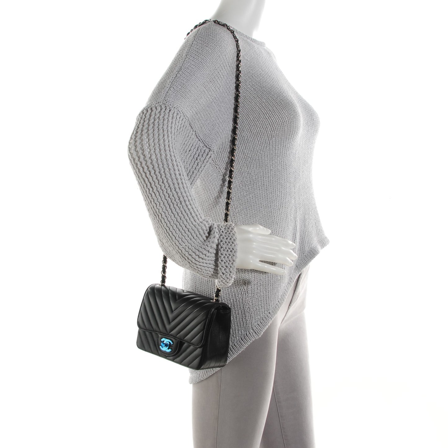 Lambskin Chevron Quilted Mini Square Flap Black