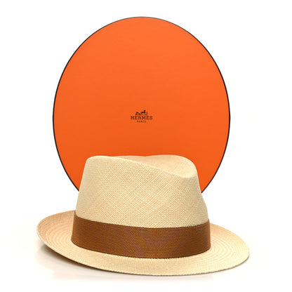 Hermes Straw Mens Funk Panama Hat 58 Natural Stop Nicotine 9 of 9