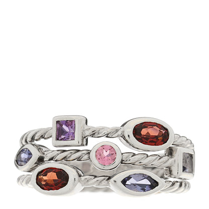 David Yurman Sterling Silver Amethyst Iolite Tourmaline Confetti 3 Row Ring 54 7 1 of 4