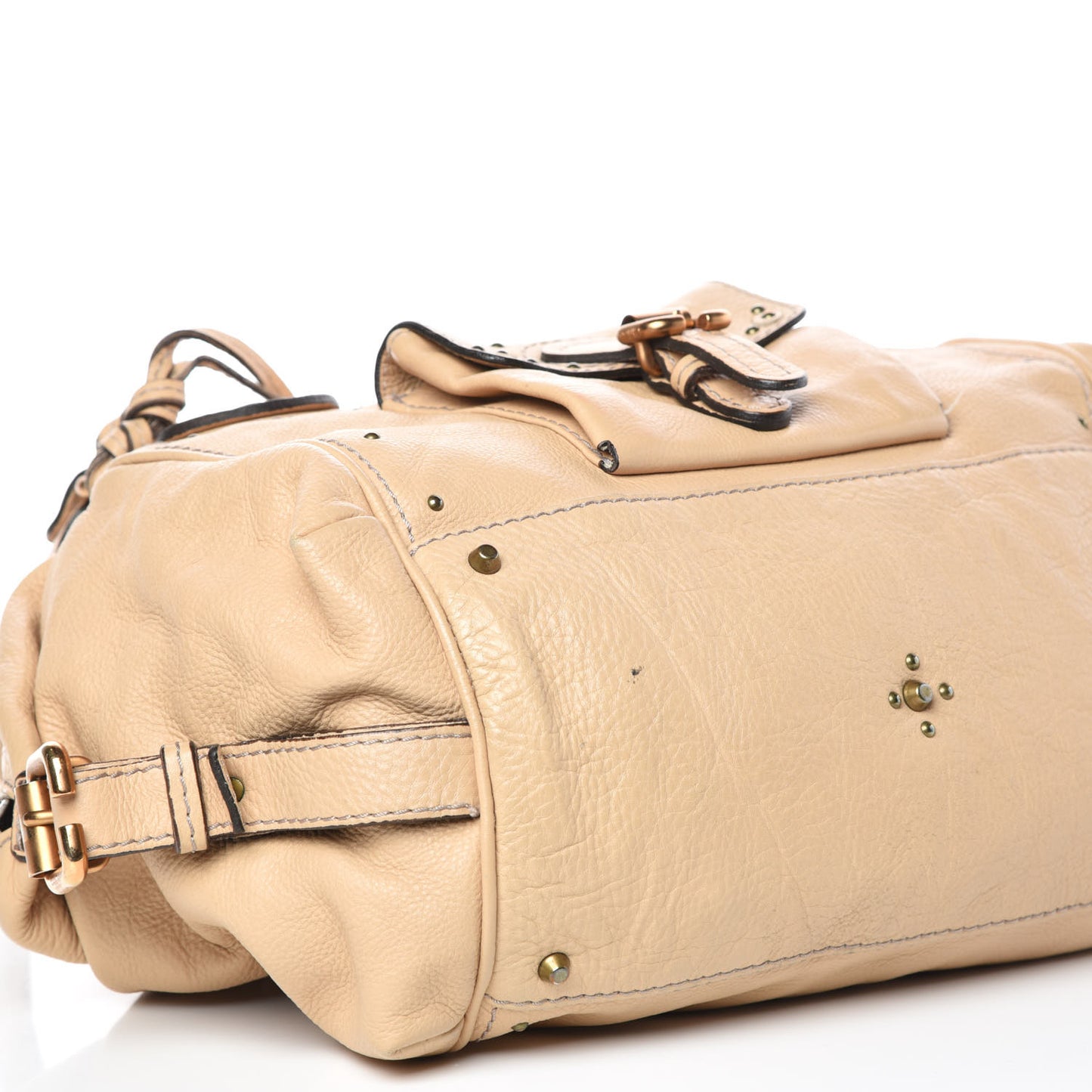 Leather Paddington Front Pocket Tote Beige
