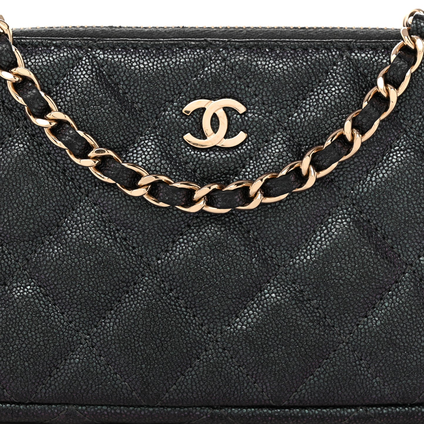 Iridescent Caviar Quilted Small Clutch With Chain Black