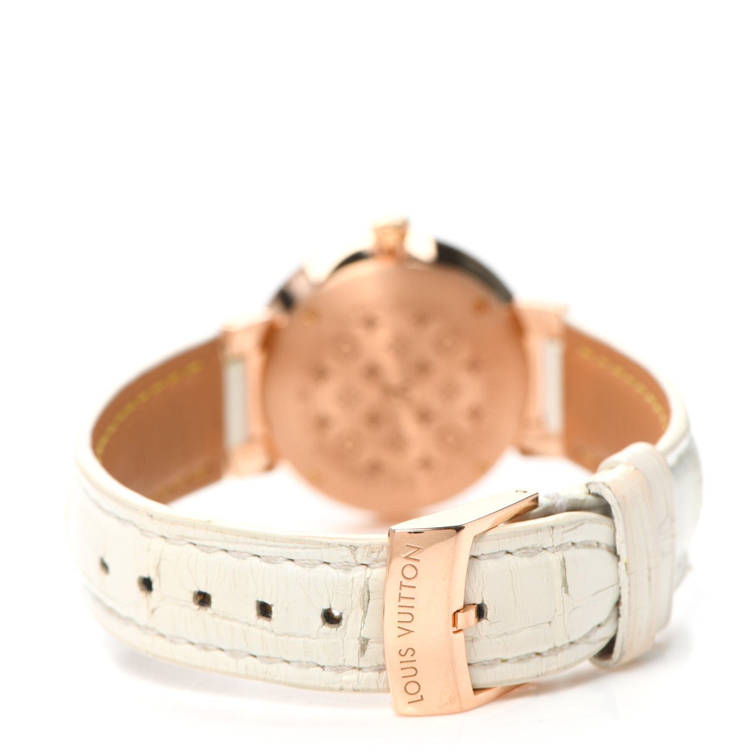 Louis Vuitton 18K Pink Gold Alligator Diamond 28mm Tambour Quartz Watch 3 of 7