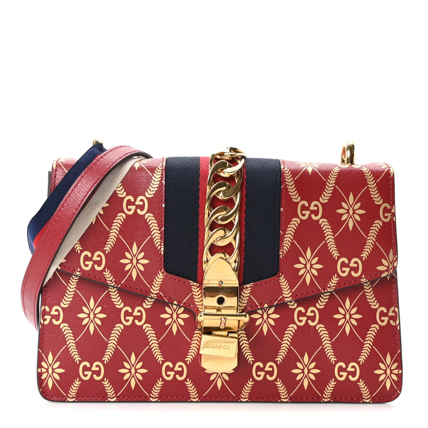 Gucci Textured Calfskin Printed Small Sylvie Shoulder Bag Red 1 of 11
