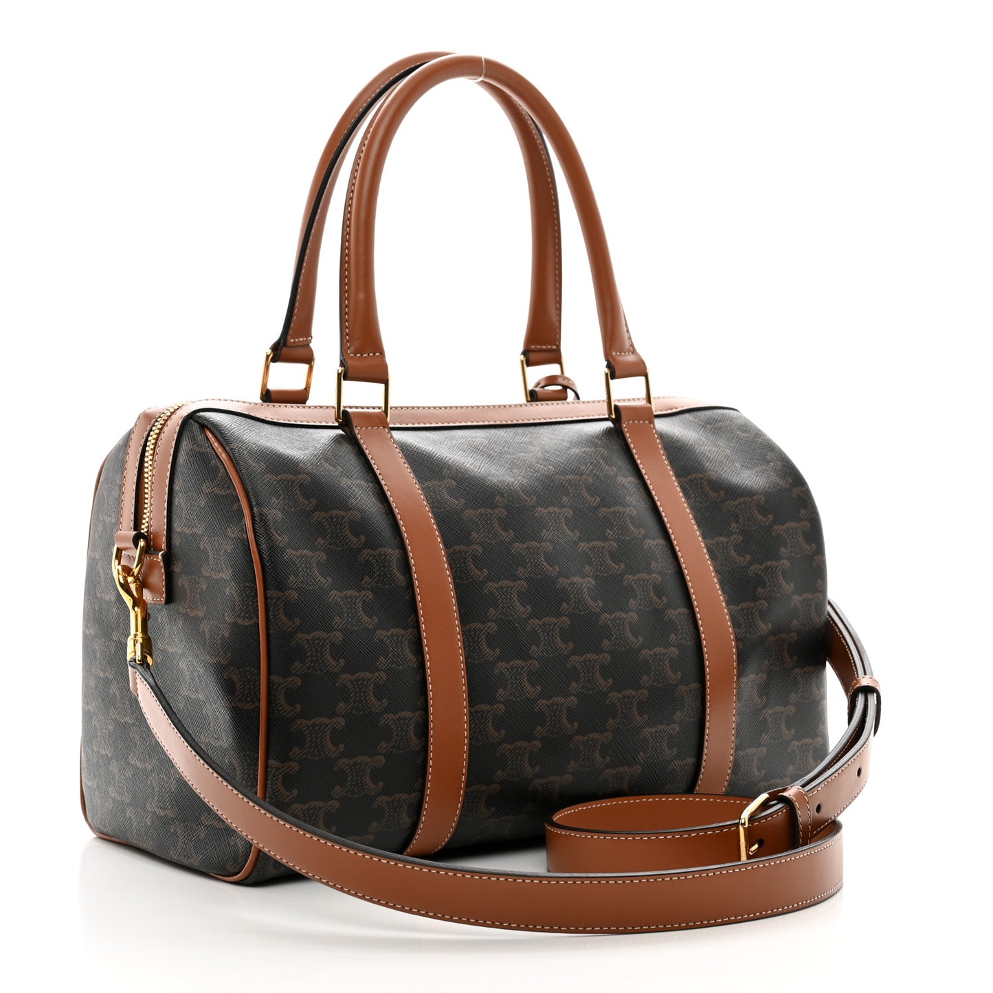 Triomphe Canvas Calfskin Boston Bag Tan
