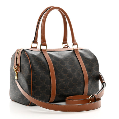 Celine Triomphe Canvas Calfskin Boston Bag Tan 3 of 9