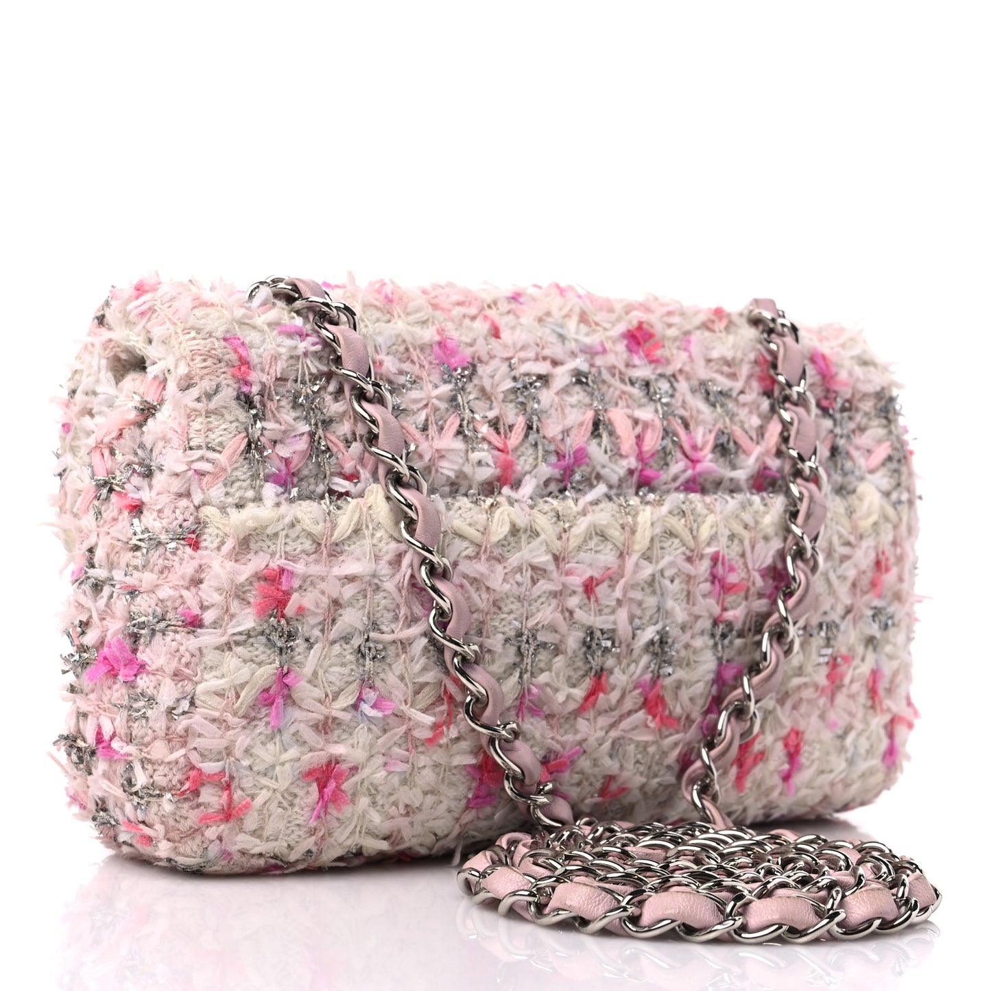Tweed Quilted Mini Rectangular Flap Light Pink Silver Blue