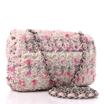 Chanel Tweed Quilted Mini Rectangular Flap Light Pink Silver Blue 3 of 11