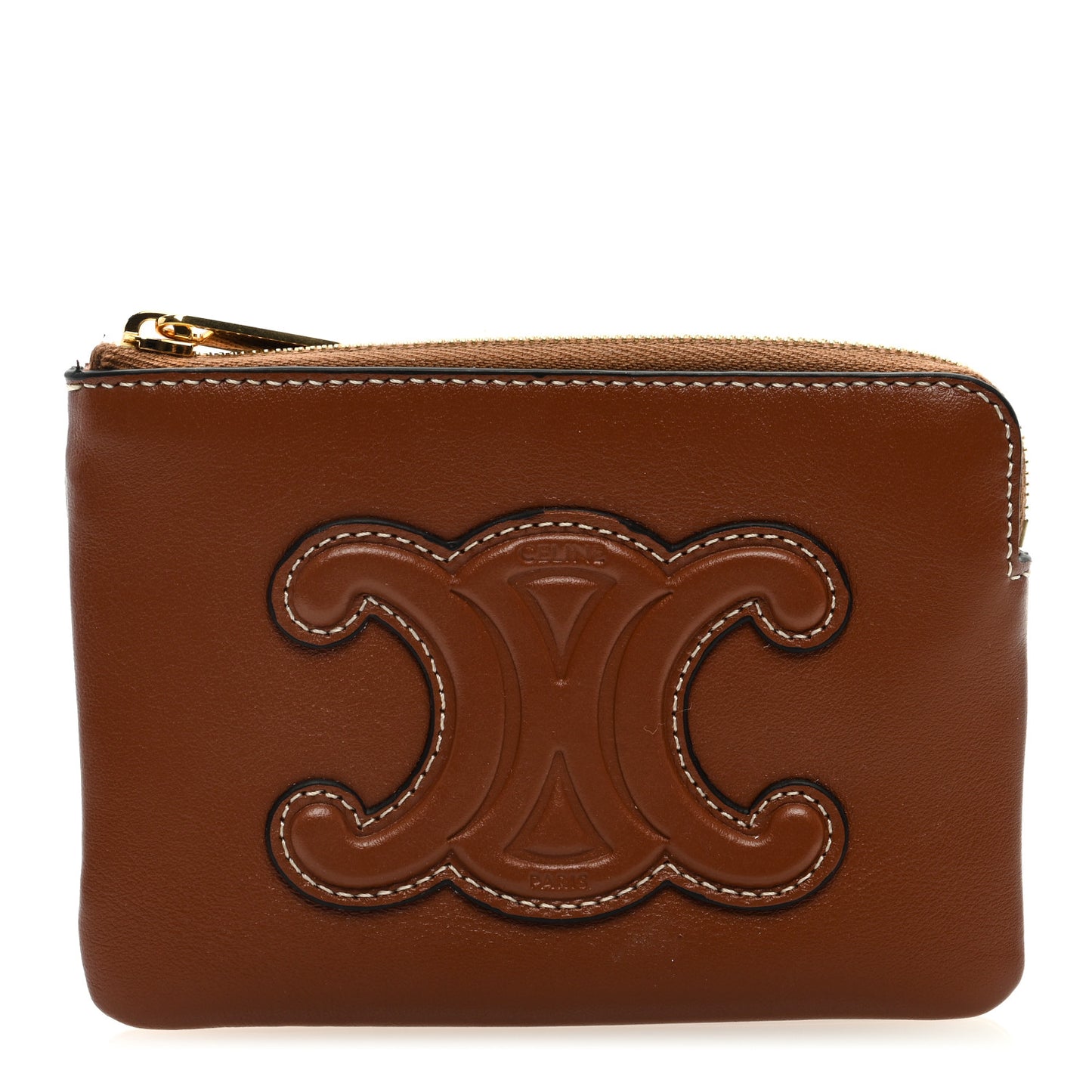 Smooth Calfskin Cuir Triomphe Coin and Card Pouch With Hook Tan