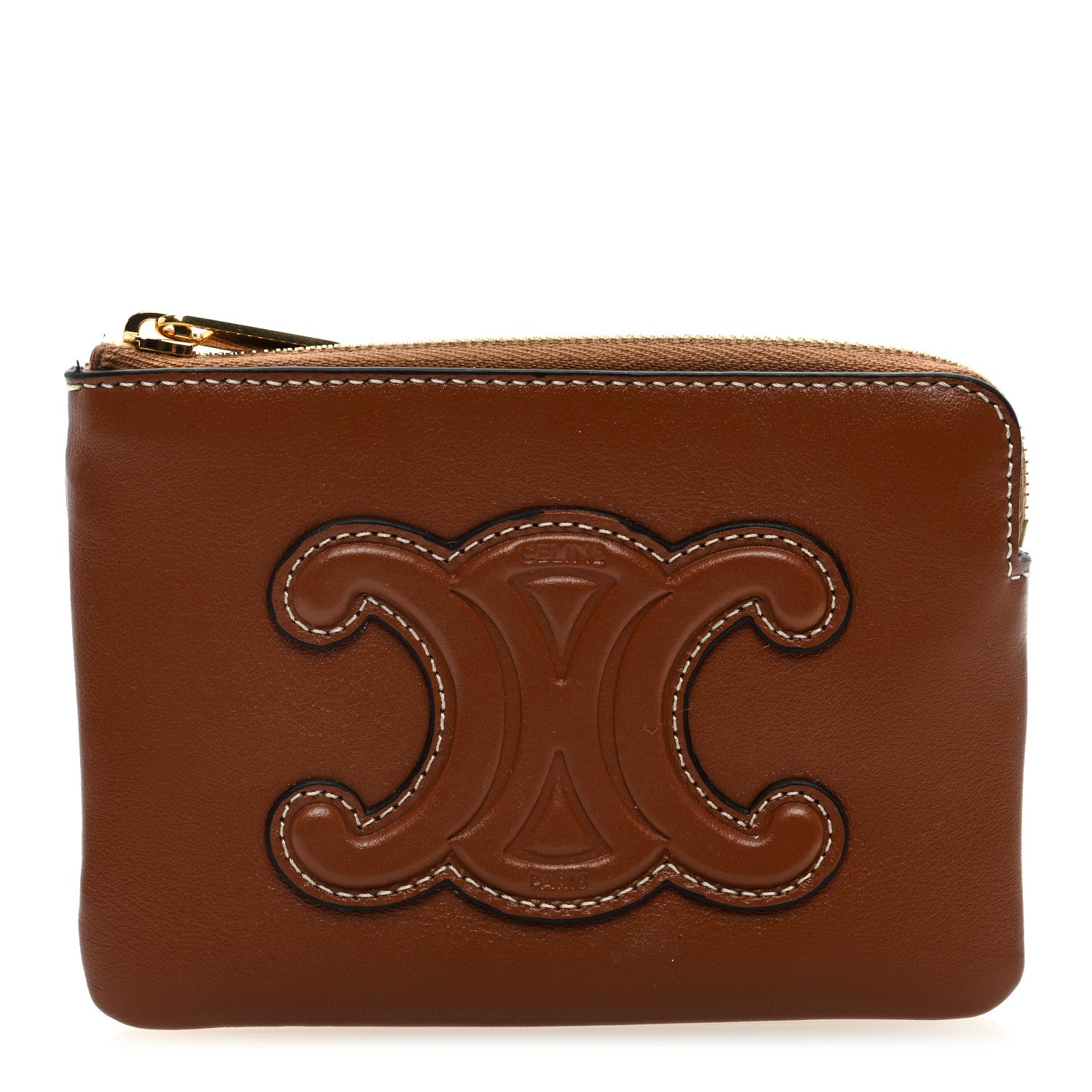 Celine Smooth Calfskin Cuir Triomphe Coin and Card Pouch With Hook Tan 1 of 6