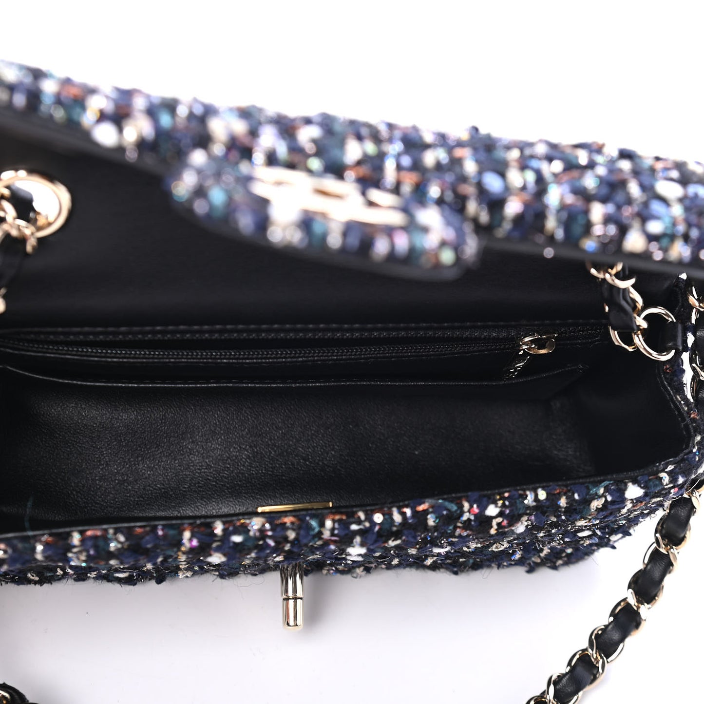 Glittered Tweed Quilted Mini Rectangular Flap Navy Blue Mulitcolor