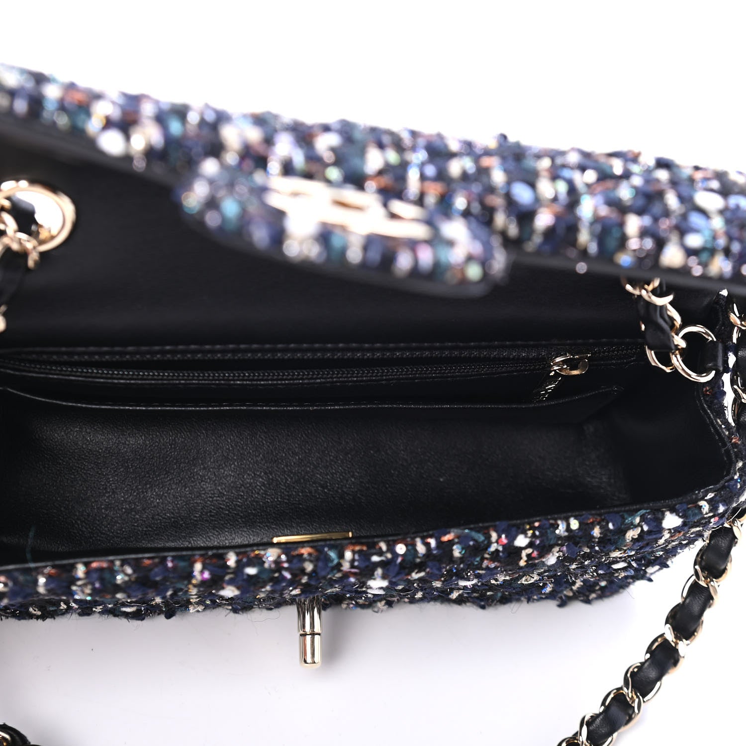 Chanel Glittered Tweed Quilted Mini Rectangular Flap Navy Blue Mulitcolor 4 of 4