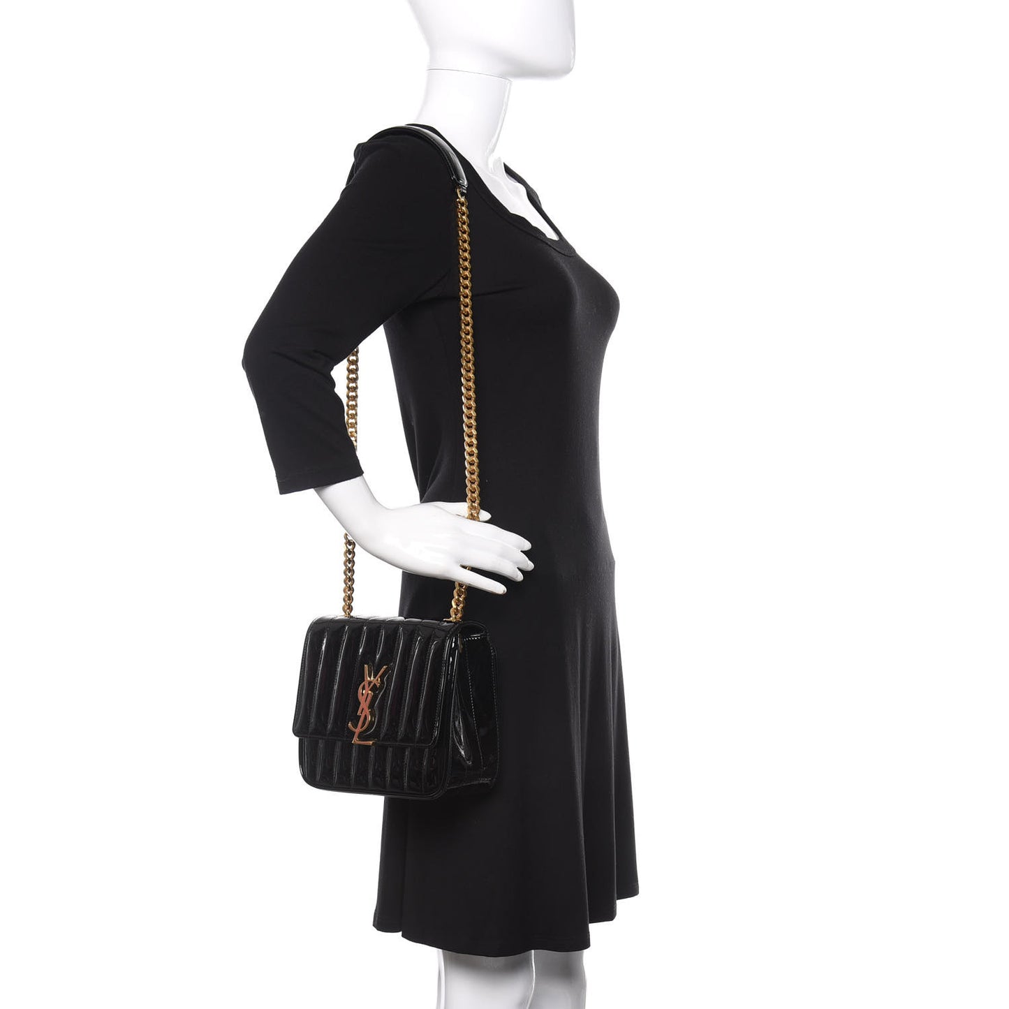 Patent Calfskin Matelasse Monogram Medium Vicky Chain Bag Black