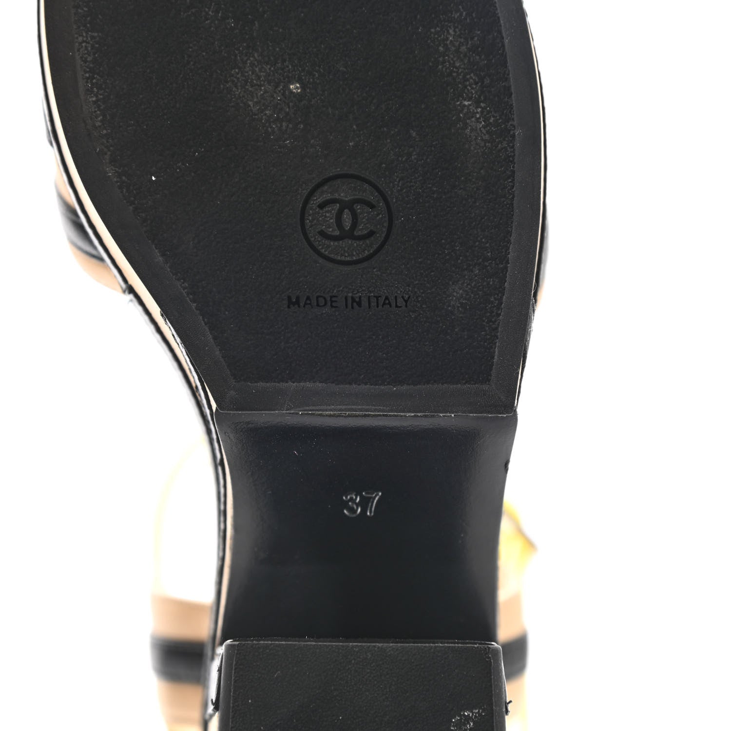 Chanel Lambskin Striped Wedge Sandals 37 Beige Black 6 of 9