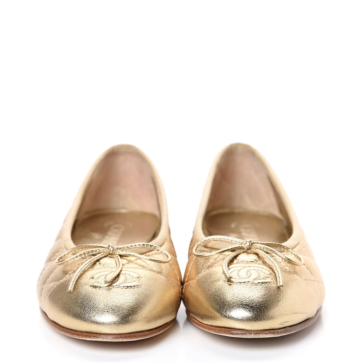 Chanel Metallic Lambskin Quilted Cap Toe Ballerina Flats 37.5 Gold 2 of 11
