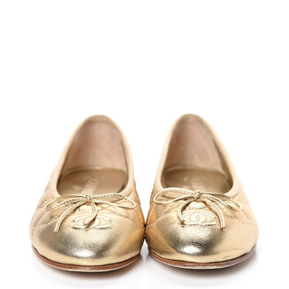 Chanel Metallic Lambskin Quilted Cap Toe Ballerina Flats 37.5 Gold 2 of 11
