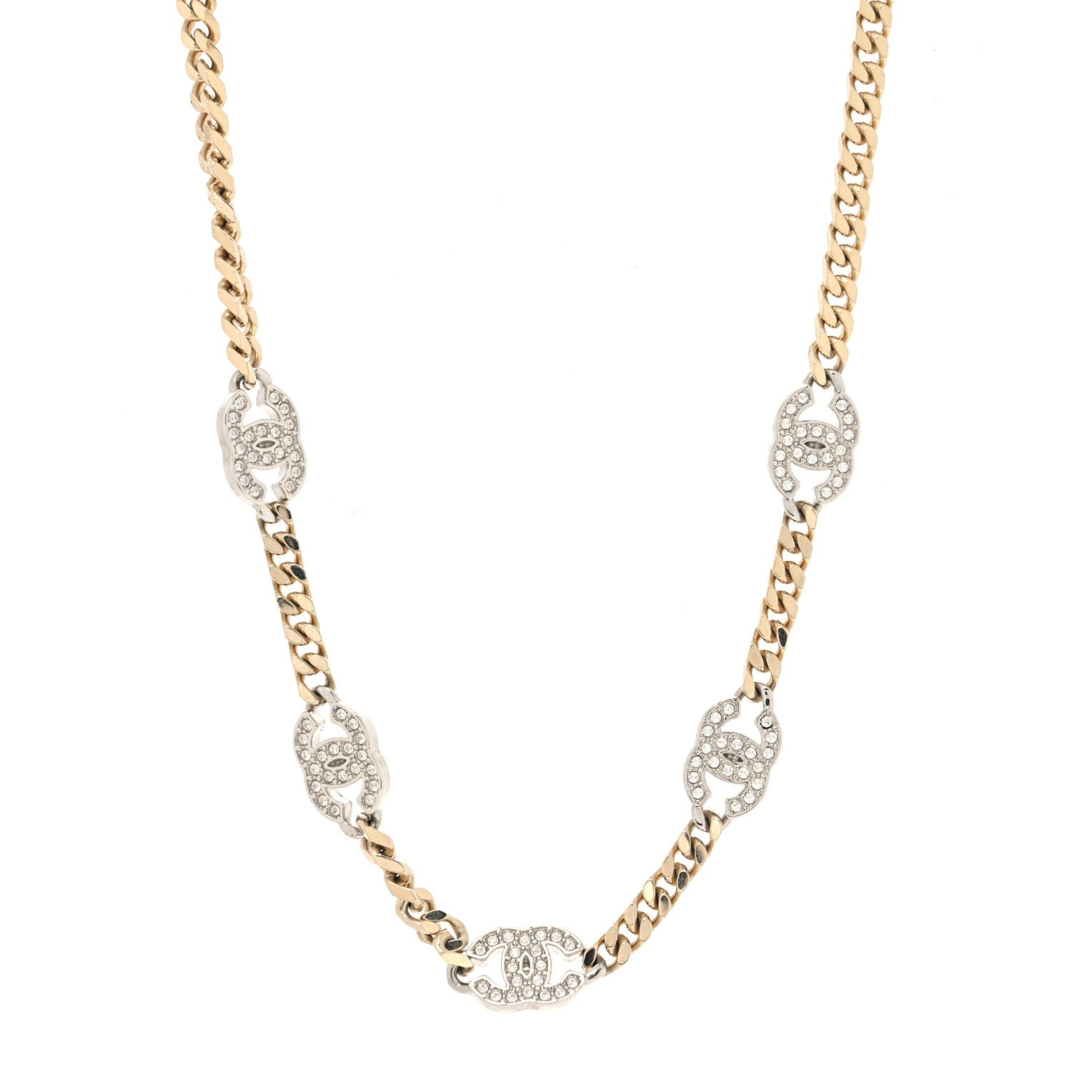 Chanel Crystal Chain CC Link Choker Gold Silver 1 of 5