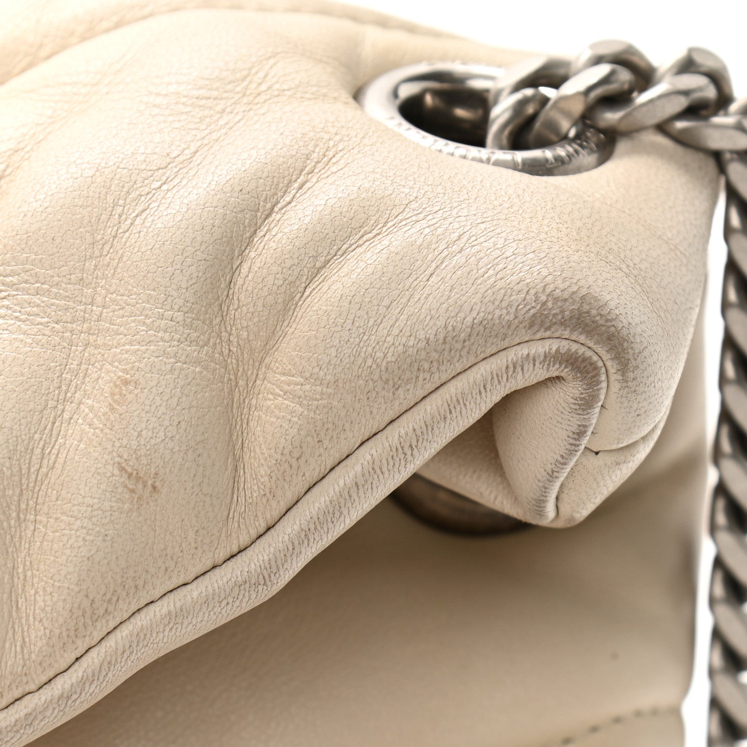 Saint Laurent Lambskin Quilted Small Loulou Puffer Monogram Chain Satchel Blanc Vintage 18 of 21