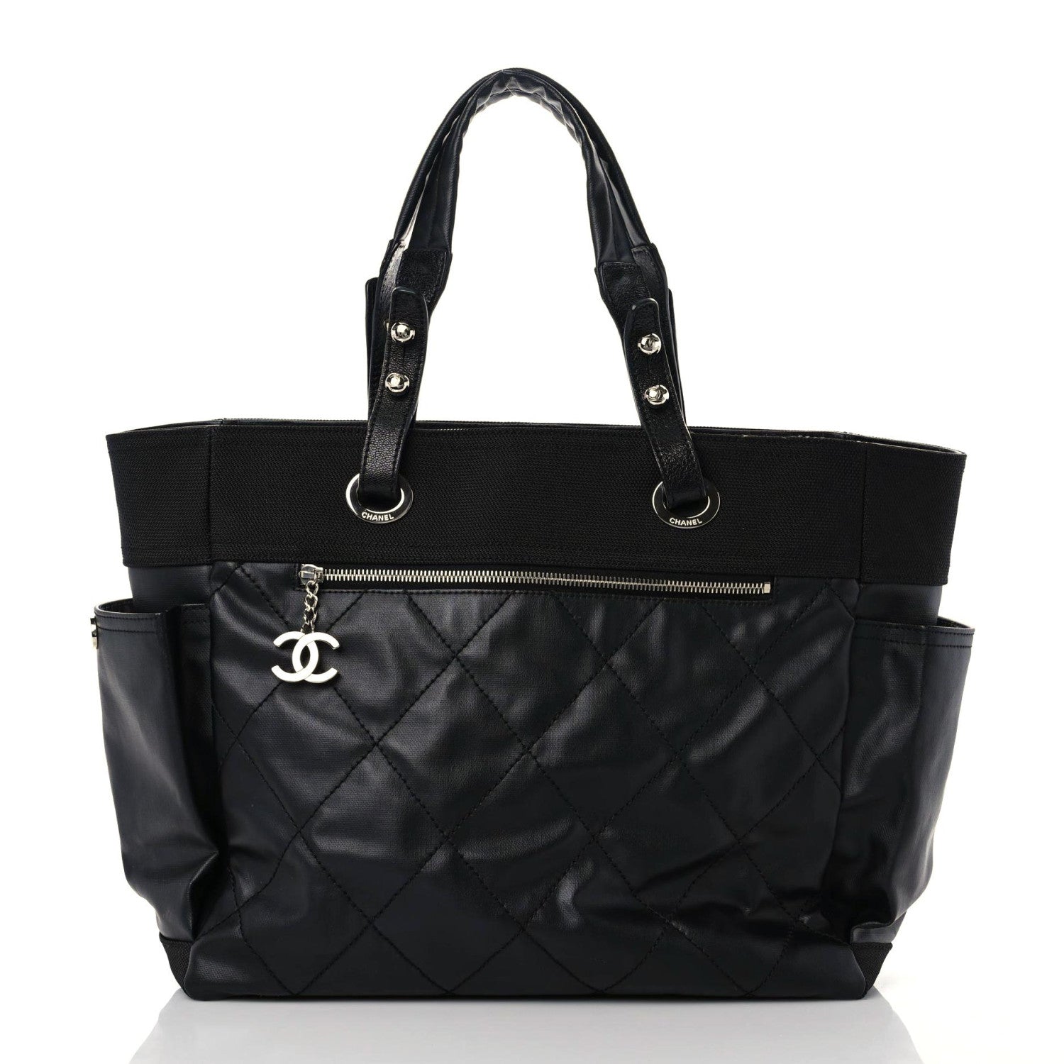 Chanel Coated Canvas Quilted Large Paris Biarritz Tote Black 3 of 14