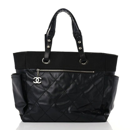 Chanel Coated Canvas Quilted Large Paris Biarritz Tote Black 3 of 14
