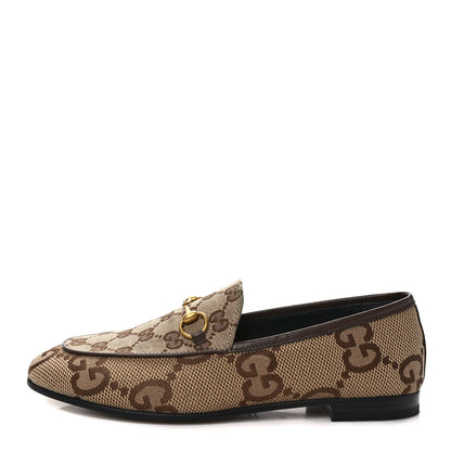Gucci Monogram Jumbo GG Malaga Kid Horsebit Womens Jordaan Loafers 39 Camel Ebony New Acero Beige 1 of 9