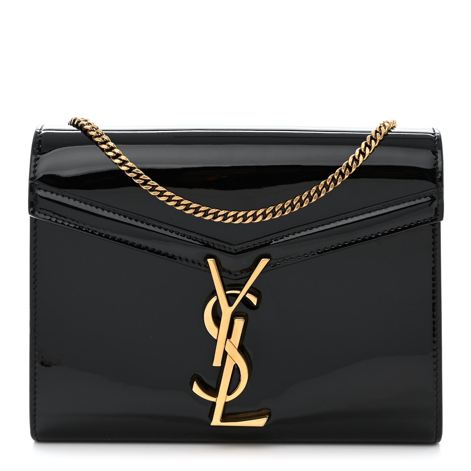 Saint Laurent Patent Monogram Cassandra Chain Wallet Black 1 of 10