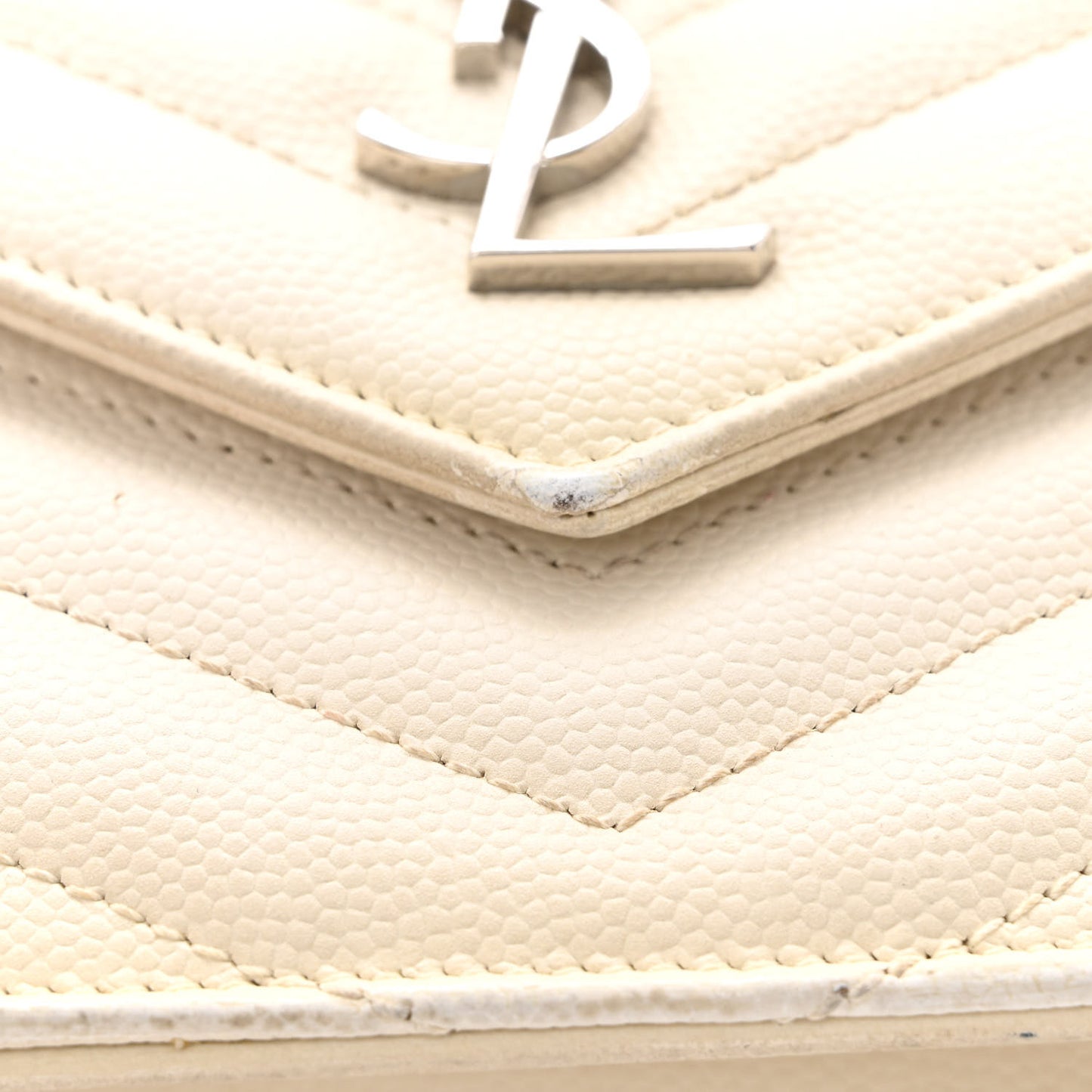 Grain De Poudre Matelasse Chevron Monogram Envelope Chain Wallet White