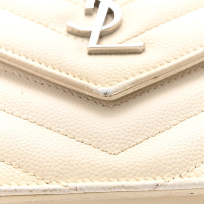 Saint Laurent Grain De Poudre Matelasse Chevron Monogram Envelope Chain Wallet White 11 of 21