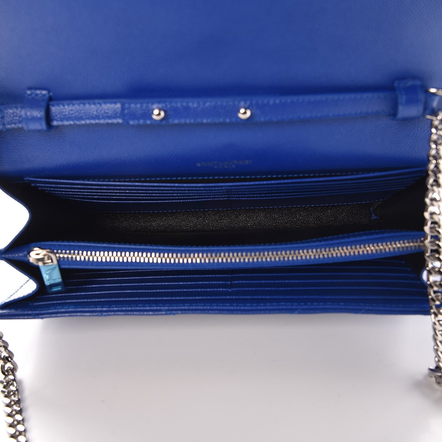 Grain De Poudre Matelasse Monogram Chain Wallet Royal Blue