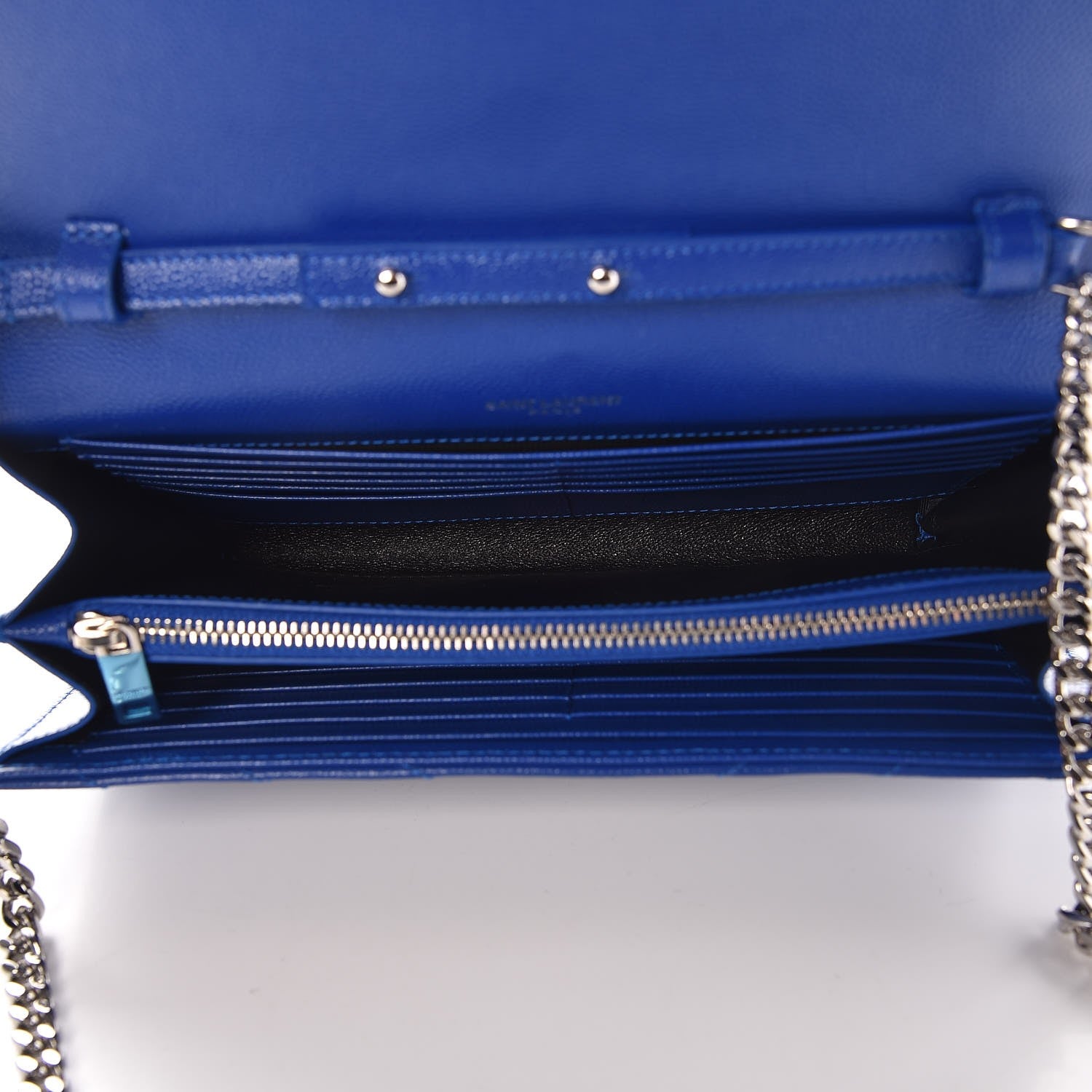 Saint Laurent Grain De Poudre Matelasse Monogram Chain Wallet Royal Blue 5 of 6
