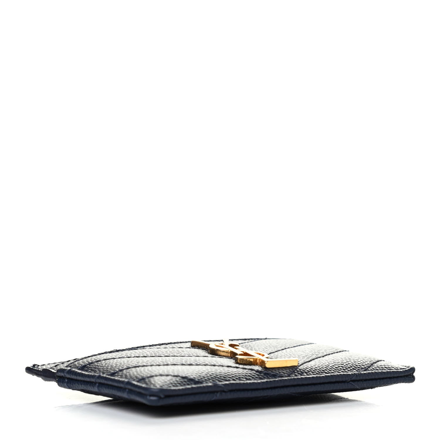Saint Laurent Grain De Poudre Matelasse Chevron Monogram Credit Card Case Navy 3 of 4