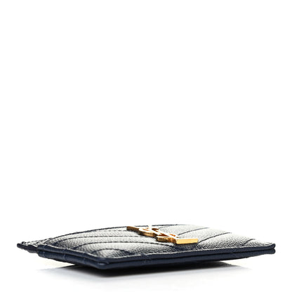 Saint Laurent Grain De Poudre Matelasse Chevron Monogram Credit Card Case Navy 3 of 4