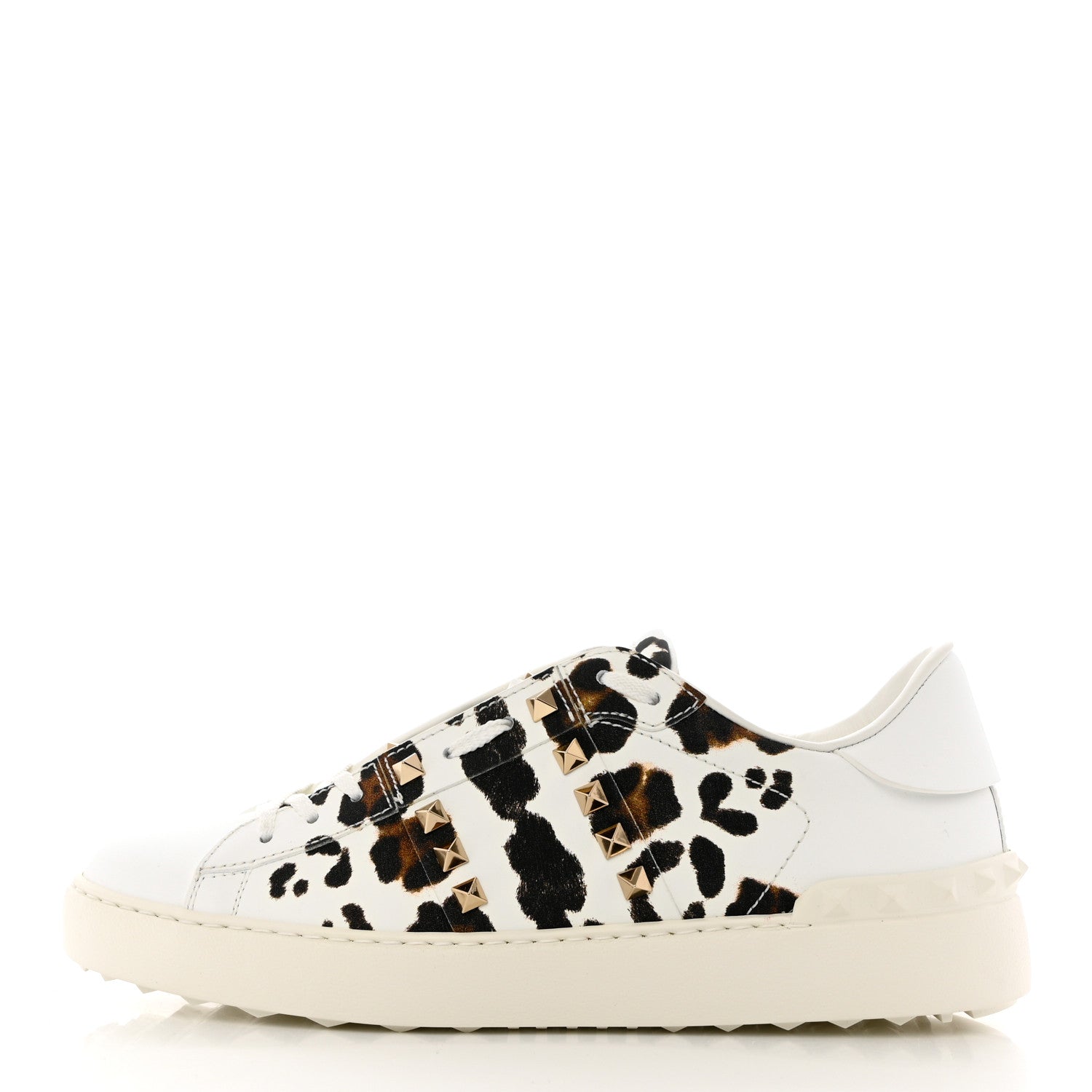 Valentino Garavani Calfskin Leopard Print Rockstud Untitled Open Sneakers 39 White 1 of 11