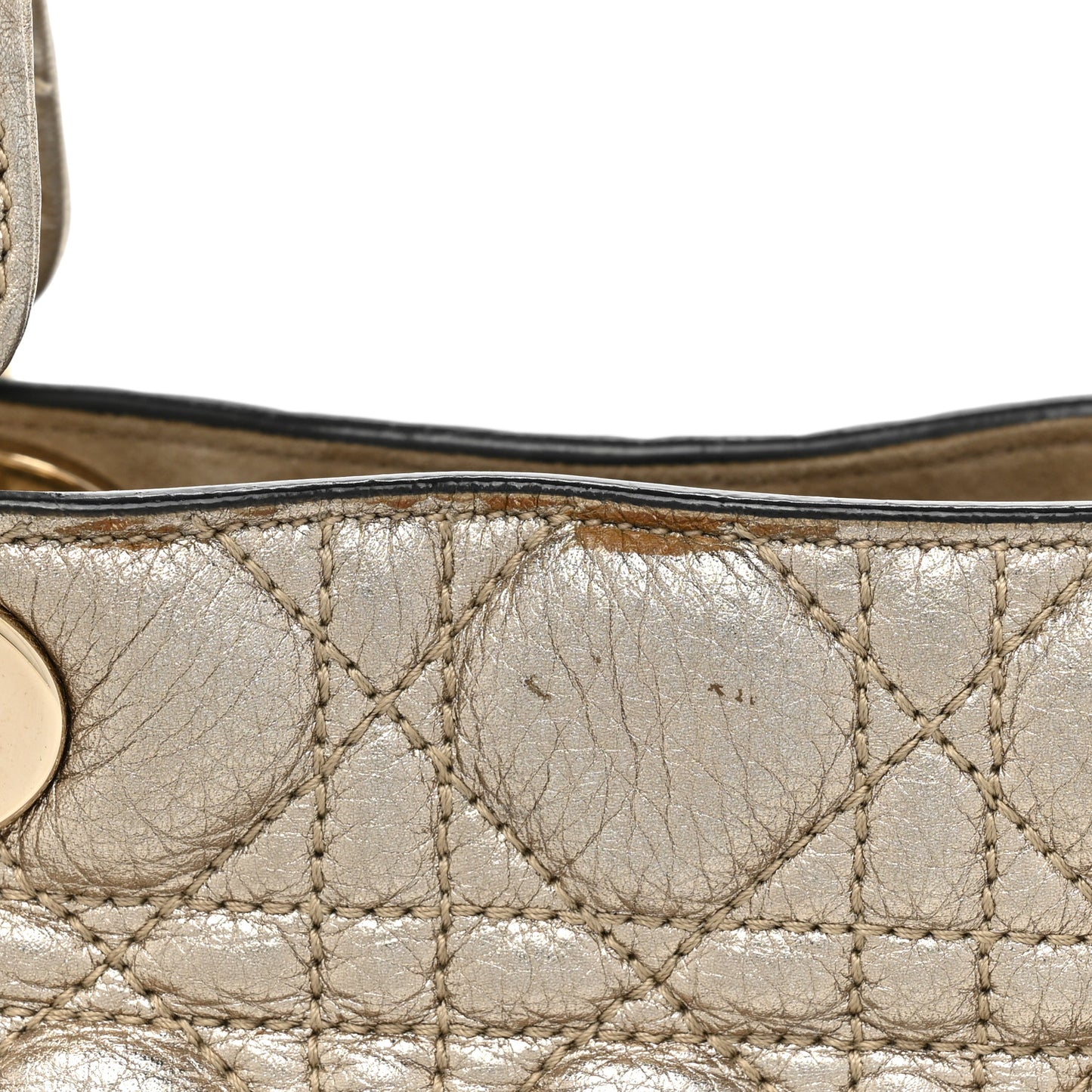 Metallic Grained Calfskin Cannage Medium Supple Lady Dior Gold