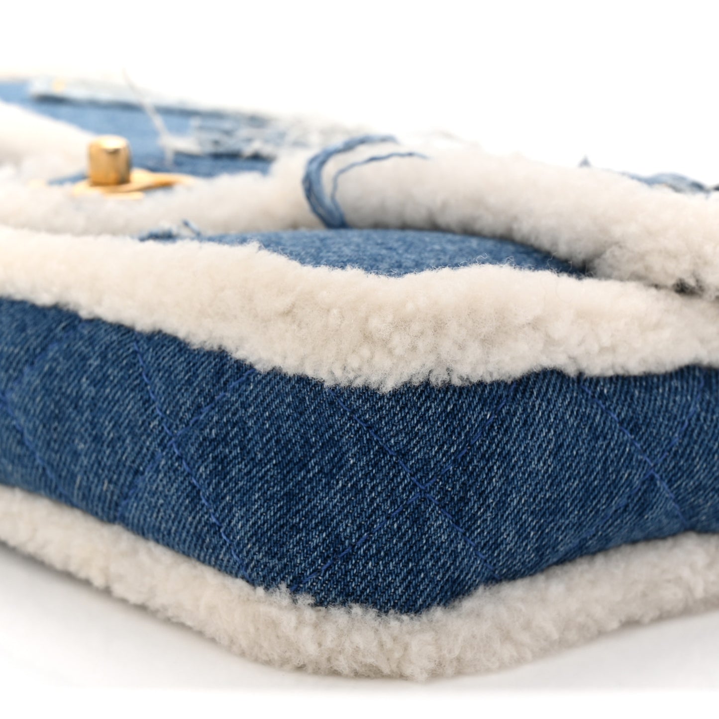 Denim Shearling Hieroglyph Flap Blue