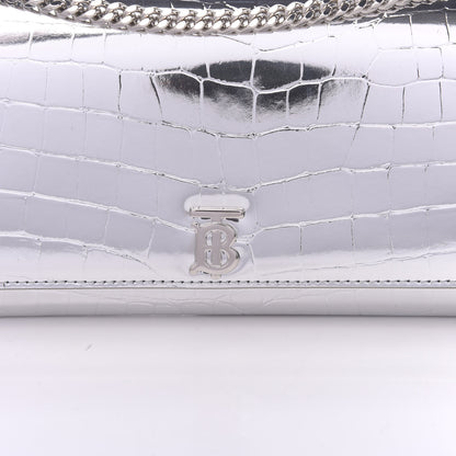 Burberry Metallic Calfskin Crocodile Embossed Hannah Wallet On Chain Silver 11 of 11