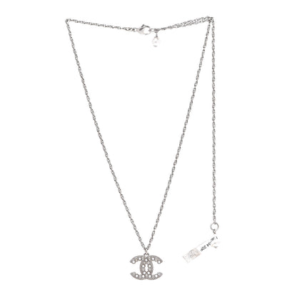 Chanel Crystal Pearl CC Pendant Necklace Silver 3 of 7
