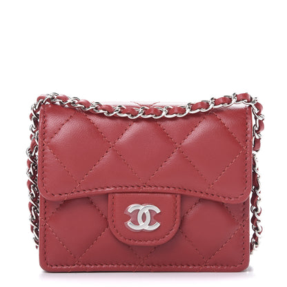 Chanel Lambskin Quilted Flap Card Holder On Chain Dark Red 1 of 10