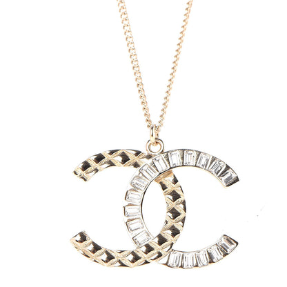 Chanel Baguette Crystal Quilted CC Pendant Necklace Gold 4 of 6