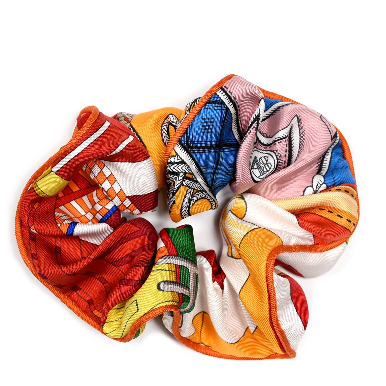 Hermes Silk Patchwork Claudia Scrunchie Orange Fruite 1 of 3