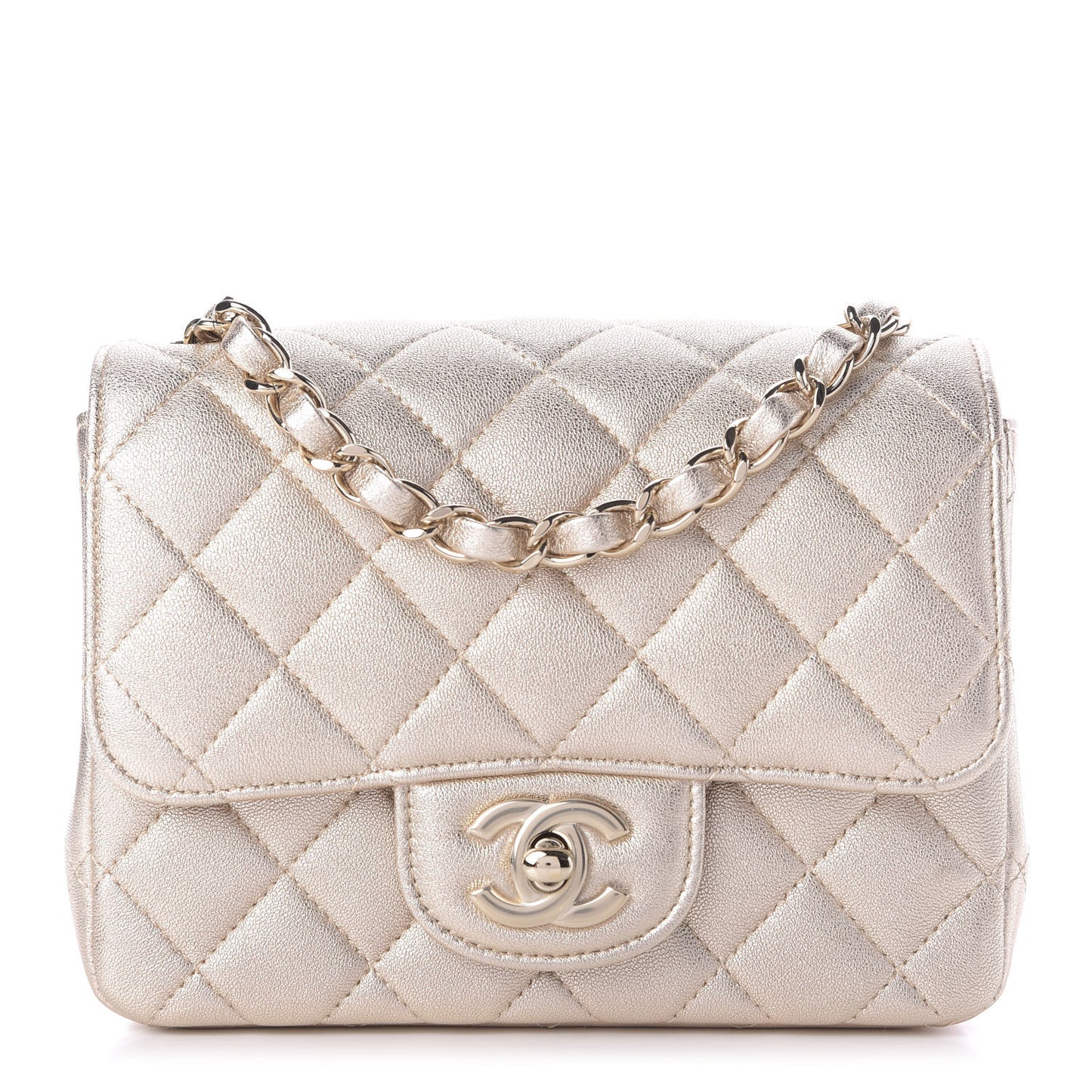 Metallic Lambskin Quilted Mini Square Flap Gold