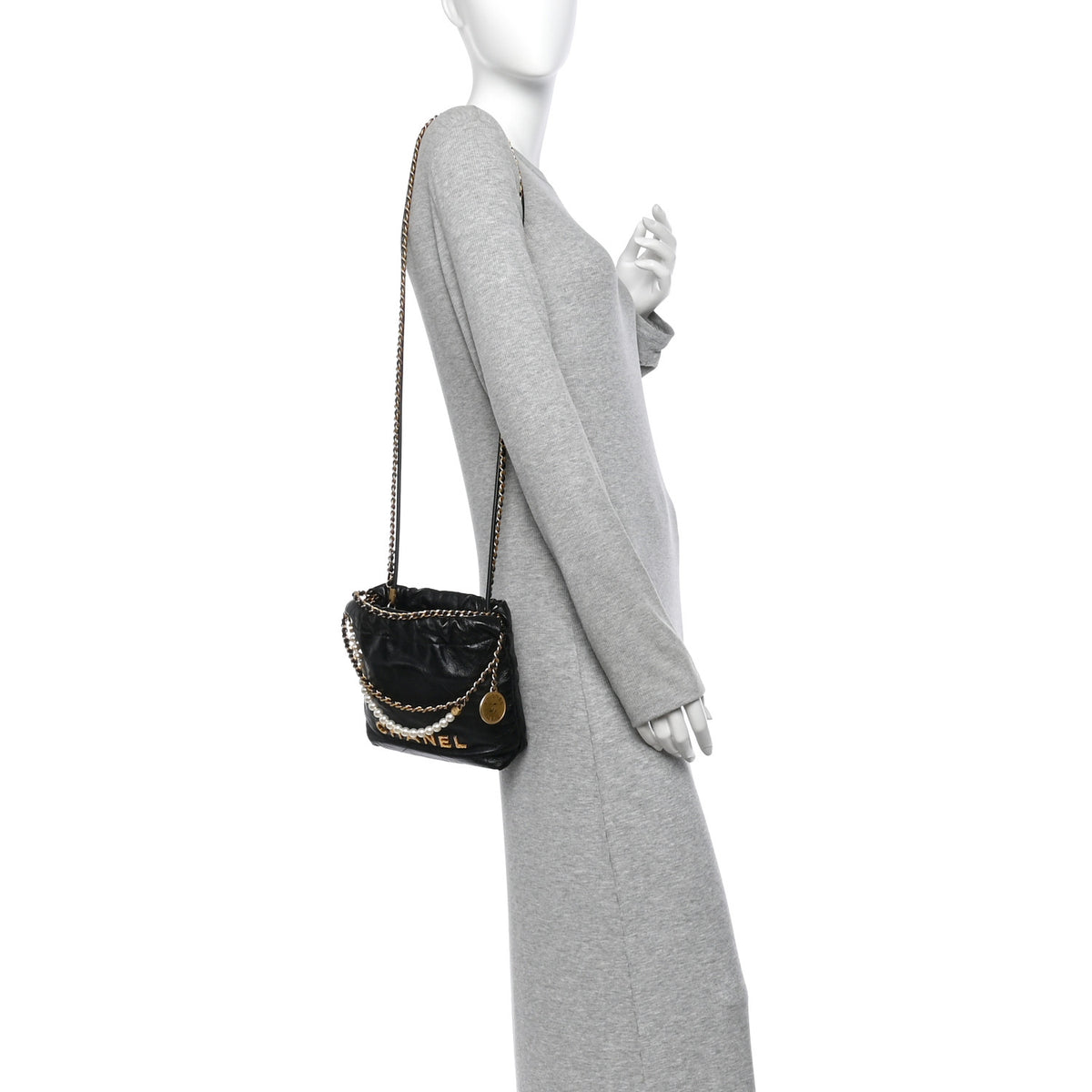 Chanel Shiny Crumpled Calfskin Quilted Pearl Mini Chanel 22 Black 2 of 10