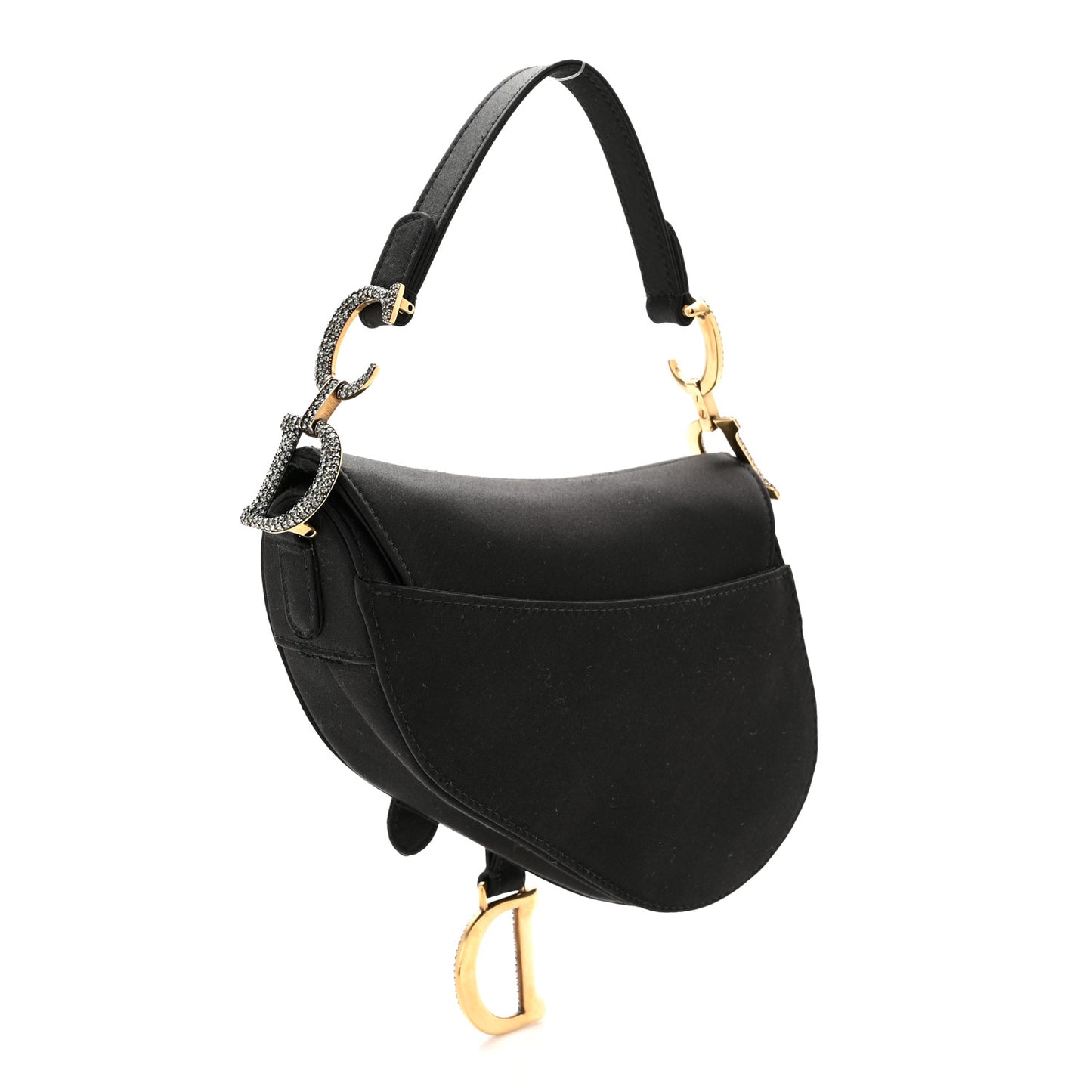 Satin Crystal Mini Saddle Bag Black