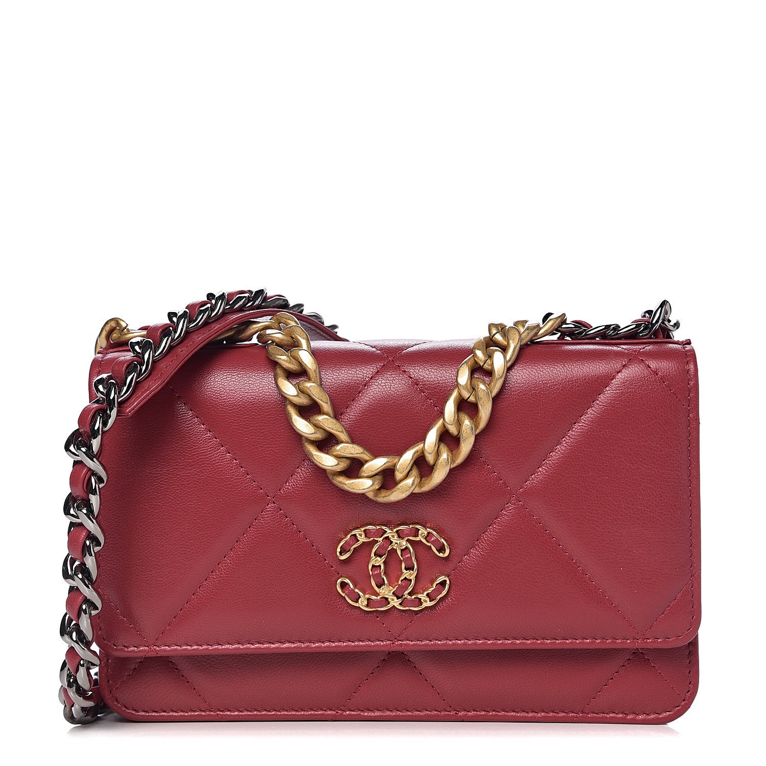 Chanel Shiny Goatskin Quilted 19 Wallet On Chain WOC Rouge 1 of 11