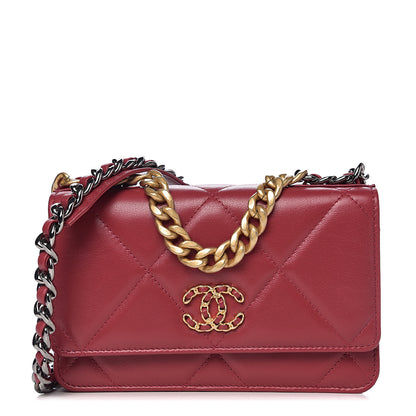 Chanel Shiny Goatskin Quilted 19 Wallet On Chain WOC Rouge 1 of 11