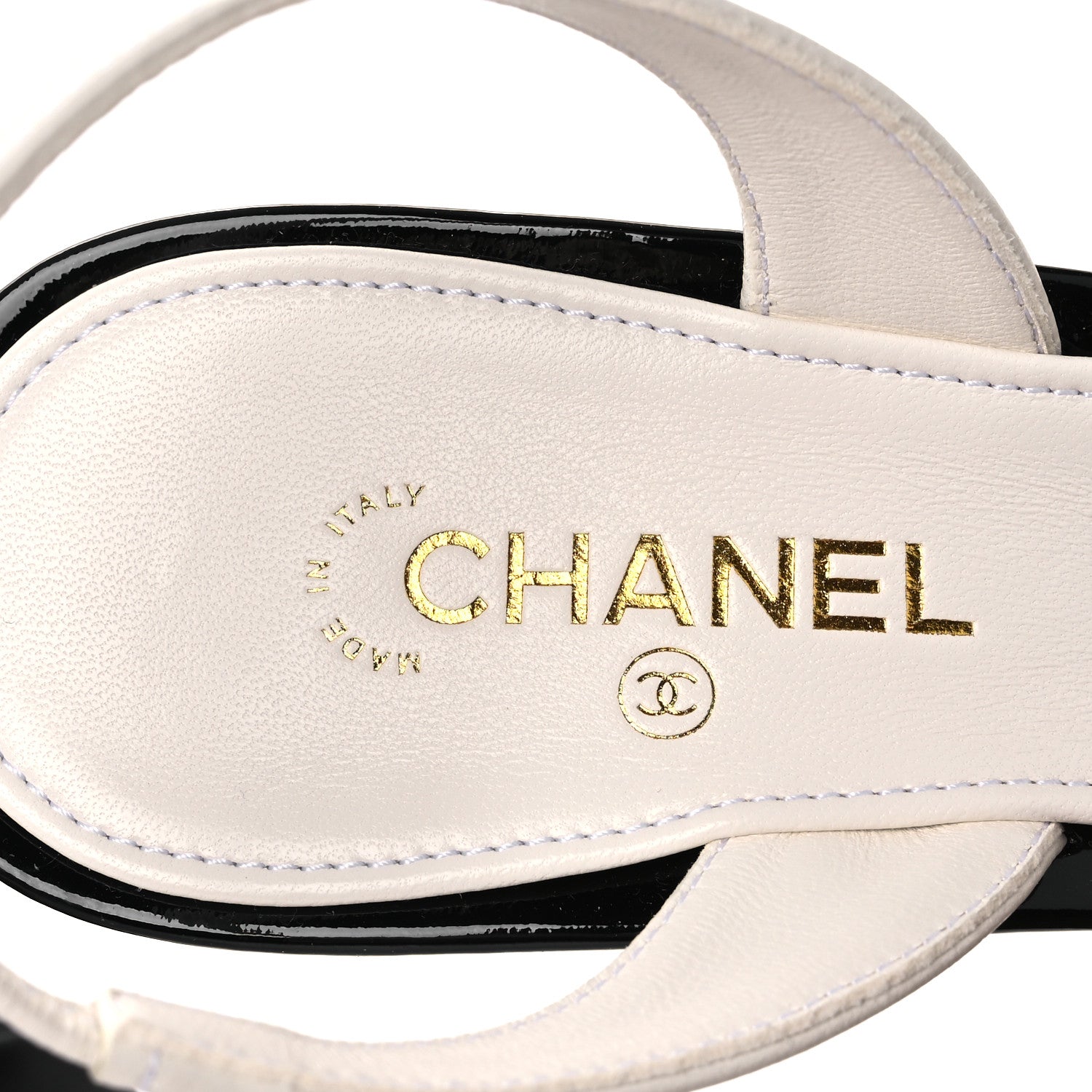 Chanel Lambskin Patent Cap Toe CC Apple Slingback Pumps 38 Gold Black 9 of 11
