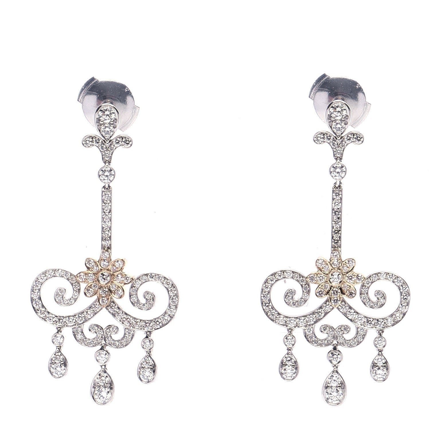 Tiffany Platinum 18K Rose Gold Diamond Enchant Scroll Drop Earrings 1 of 5