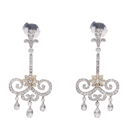 Tiffany Platinum 18K Rose Gold Diamond Enchant Scroll Drop Earrings 1 of 4